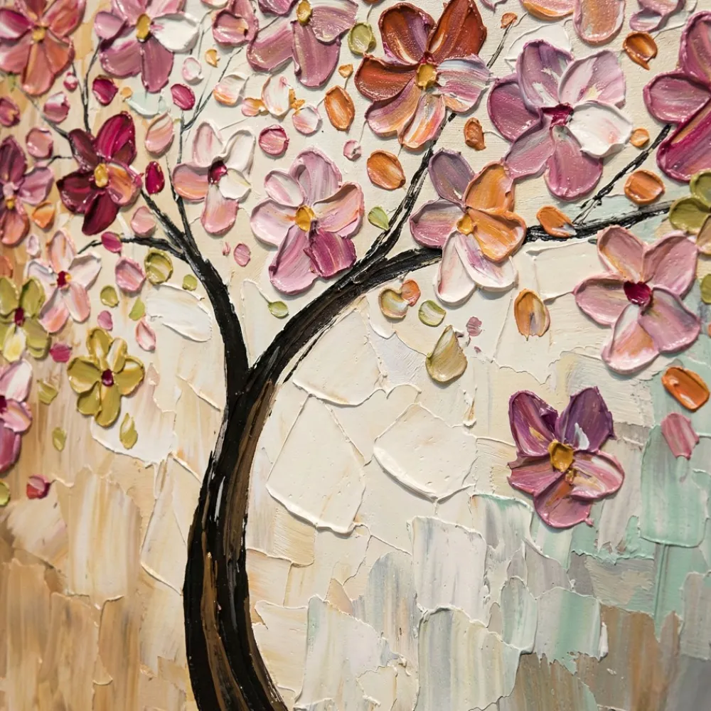 Quadri Moderni-Selezionato da Mazzolaluce Quadro albero in fiore dipinto 140x70 su tela a mano con cornice