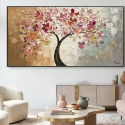 Quadri Moderni-Selezionato da Mazzolaluce Quadro albero in fiore dipinto 140x70 su tela a mano con cornice