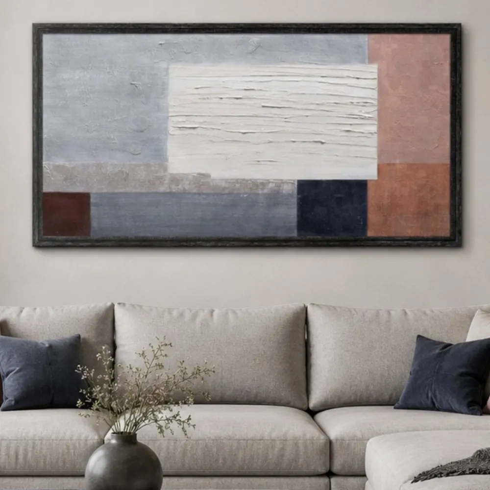 Quadri Moderni-Selezionato da Mazzolaluce Quadro astratto geometrico 60x120 cm pittura in rilievo cornice