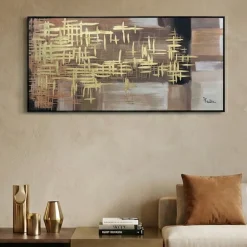 Quadri Moderni-Selezionato da Mazzolaluce Quadro astratto gioco dorato 120x60 per soggiorno