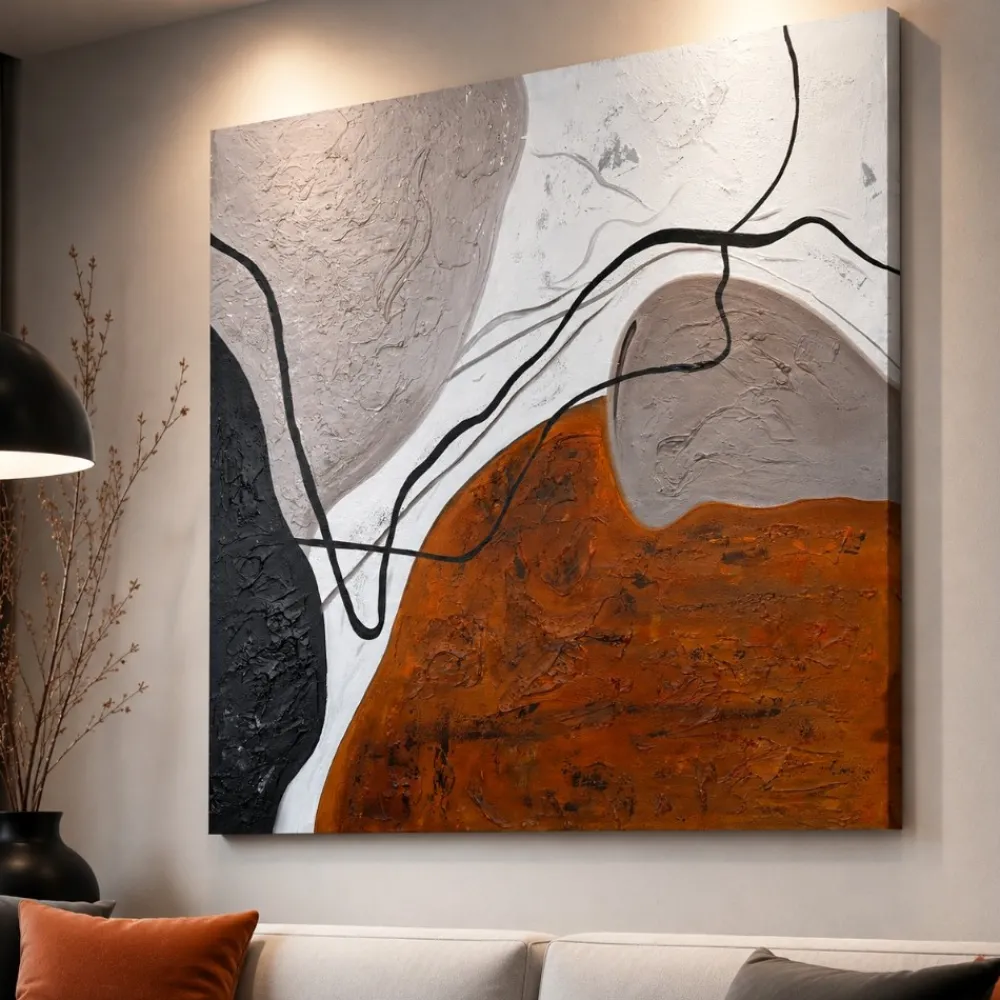 Quadri Moderni-Selezionato da Mazzolaluce Quadro astratto linea e materia 80x80 moderno dipinto a rilievo