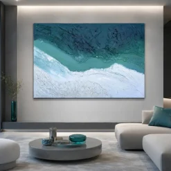 Quadri Moderni-Selezionato da Mazzolaluce Quadro astratto moderno confine acqua materico a rilievo 80x120 cm