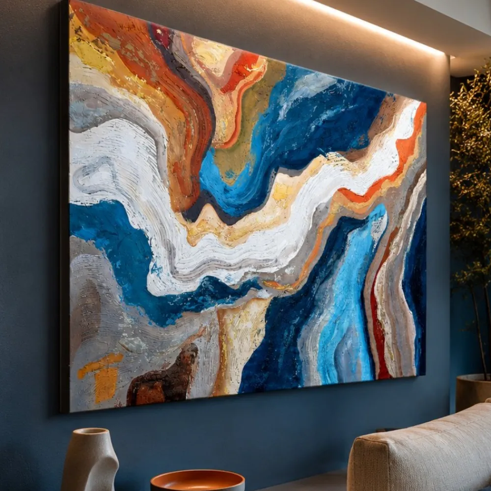Quadri Moderni-Selezionato da Mazzolaluce Quadro astratto moderno onde di colore 100x150 cm dipinto materico a rilievo per soggiorno