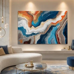 Quadri Moderni-Selezionato da Mazzolaluce Quadro astratto moderno onde di colore 100x150 cm dipinto materico a rilievo per soggiorno