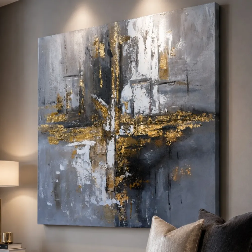 Quadri Moderni-Selezionato da Mazzolaluce Quadro astratto moderno tracce di luce 80x80 cm dipinto a rilievo