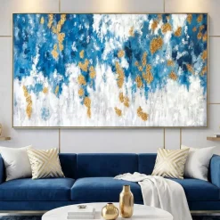 Quadri Moderni-Selezionato da Mazzolaluce Quadro astratto moderno 122x72 azzurro bianco oro per soggiorno