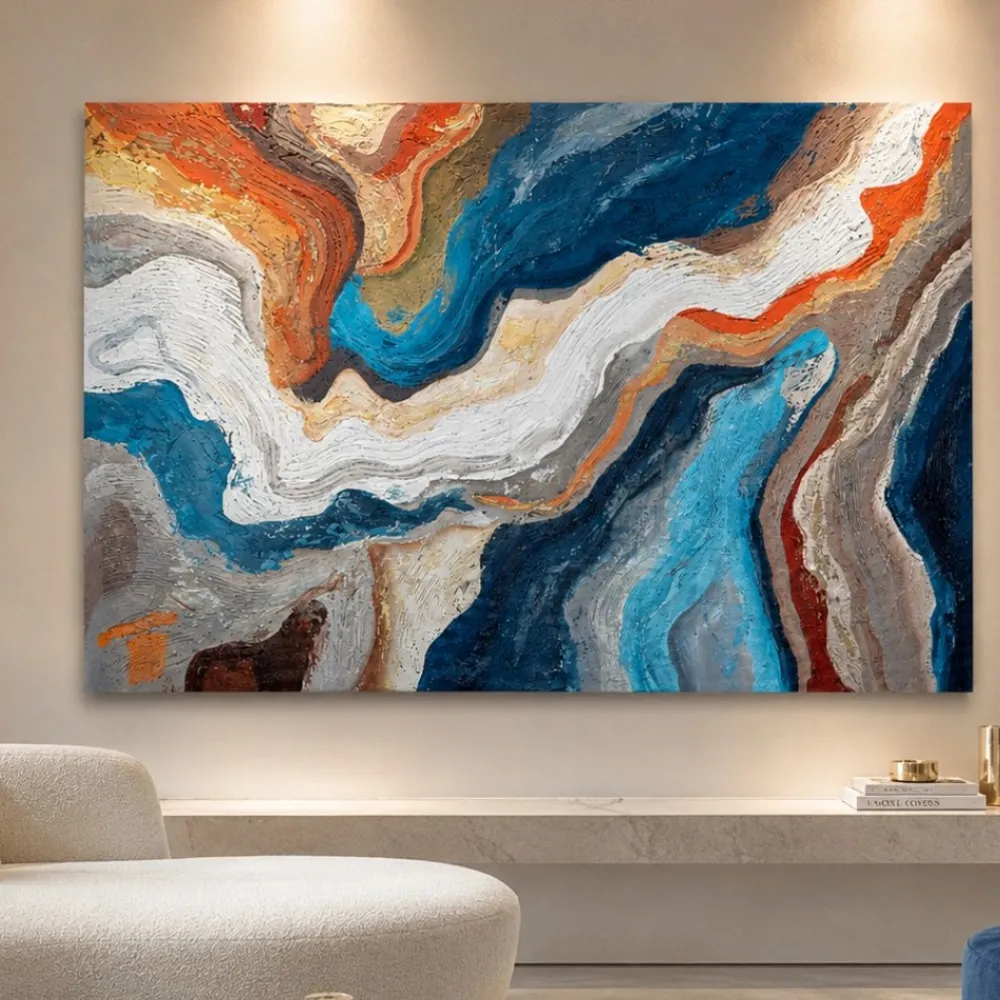 Quadri Moderni-Selezionato da Mazzolaluce Quadro astratto onde di colore 80x120 cm dipinto moderno materico per soggiorno