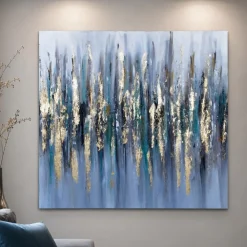 Quadri Moderni-Selezionato da Mazzolaluce Quadro astratto pioggia oro 80x80cm dipinto materico moderno quadrato