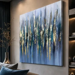 Quadri Moderni-Selezionato da Mazzolaluce Quadro astratto pioggia oro 80x80cm dipinto materico moderno quadrato