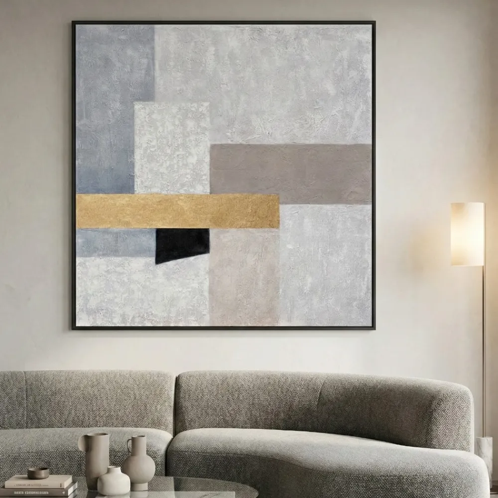 Quadri Moderni-Selezionato da Mazzolaluce Quadro astratto quadrato 100x100 cm cornice nera dipinto a mano