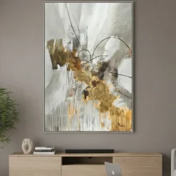 Quadri Moderni-Selezionato da Mazzolaluce Quadro astratto 80x120 cm grigio e oro cornice grigia