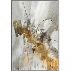 Quadri Moderni-Selezionato da Mazzolaluce Quadro astratto 80x120 cm grigio e oro cornice grigia