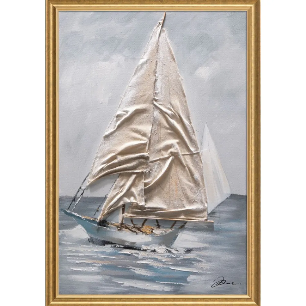 Quadri Moderni-Selezionato da Mazzolaluce Quadro barca a vela a rilievo cornice oro 68x98