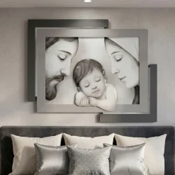 Capezzali-Selezionato da Mazzolaluce Quadro capezzale capoletto 42x53 cm sacra famiglia grigio resina lucido
