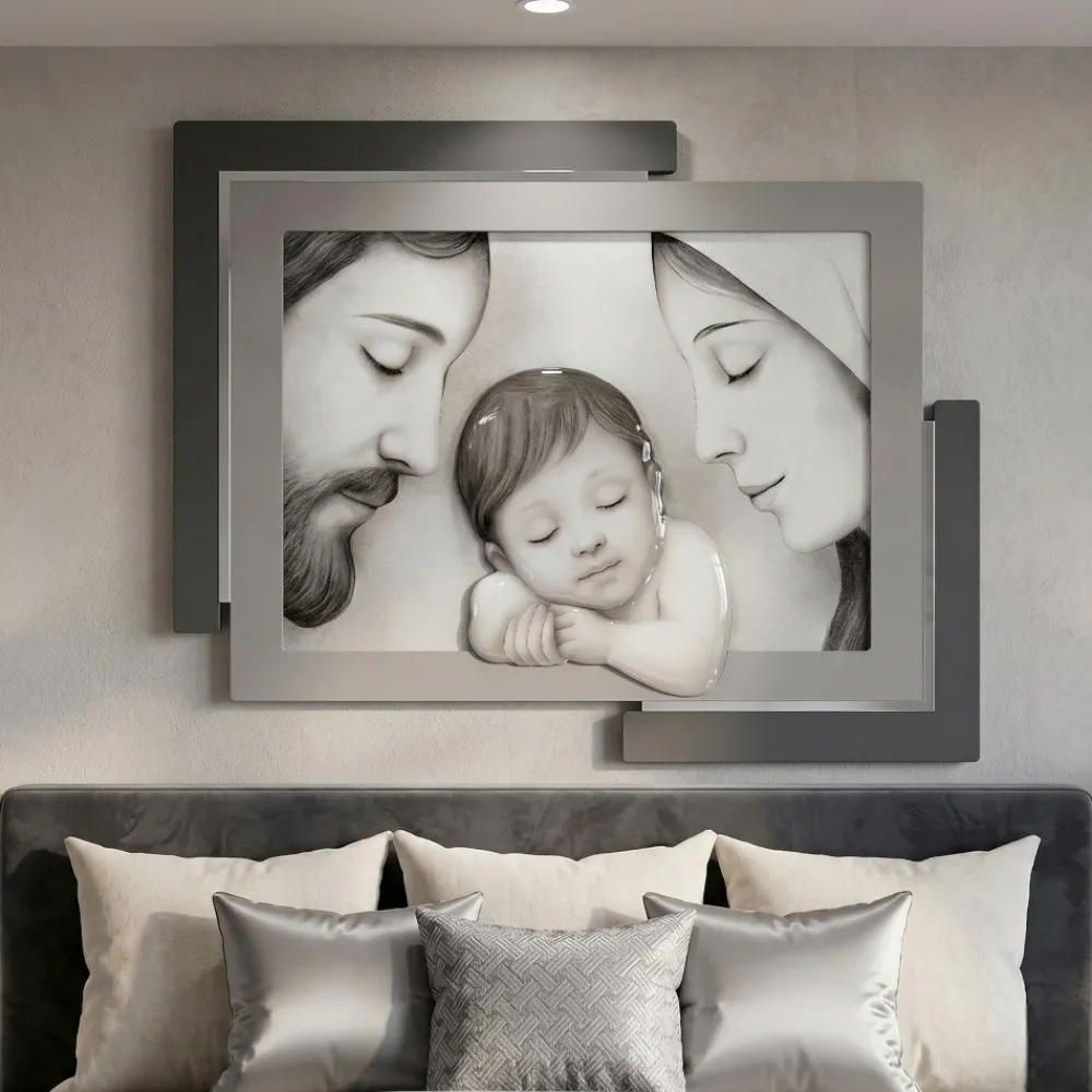 Capezzali-Selezionato da Mazzolaluce Quadro capezzale capoletto 42x53 cm sacra famiglia grigio resina lucido