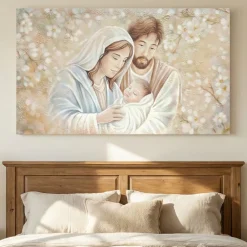 Capezzali-Selezionato da Mazzolaluce Quadro capezzale 120x70 sacra famiglia decorata abbraccio eterno