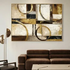 Quadri Moderni-Selezionato da Mazzolaluce Quadro cerchi dorati 120x90 dipinto con cornice