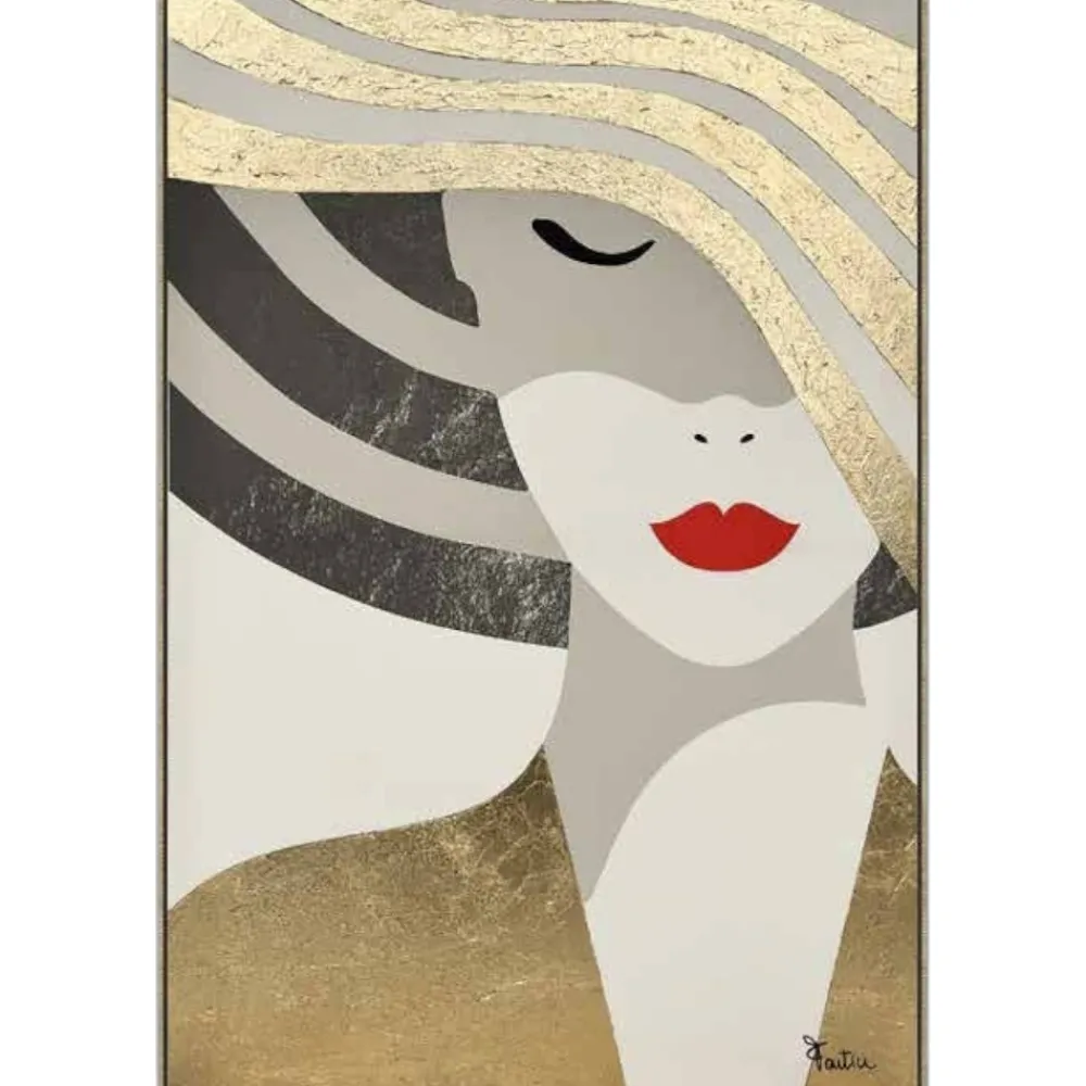 Quadri Moderni-Selezionato da Mazzolaluce Quadro con cornice 80x120 cm volto donna con cappello oro