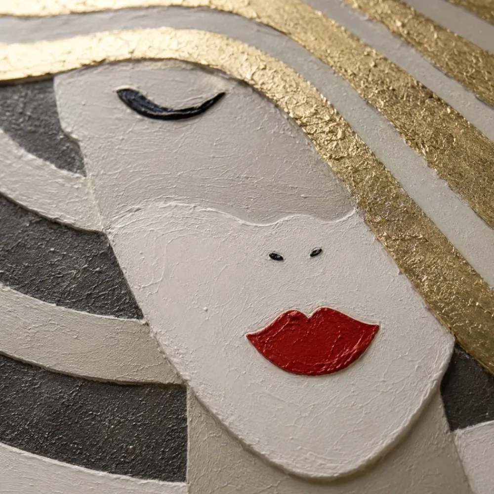 Quadri Moderni-Selezionato da Mazzolaluce Quadro con cornice 80x120 cm volto donna con cappello oro