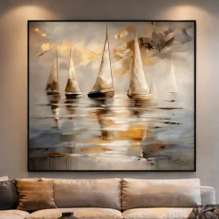 Quadri Moderni-Selezionato da Mazzolaluce Quadro dipinto moderno vele dorate cornice nera 100x100
