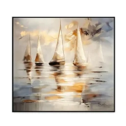 Quadri Moderni-Selezionato da Mazzolaluce Quadro dipinto moderno vele dorate cornice nera 100x100