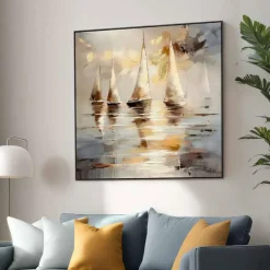 Quadri Moderni-Selezionato da Mazzolaluce Quadro dipinto moderno vele dorate cornice nera 100x100