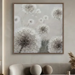 Quadri Moderni-Selezionato da Mazzolaluce Quadro fiori denti di leone 102x102 dipinto a mano a rilievo con cornice