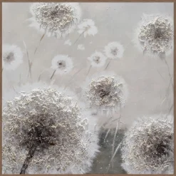 Quadri Moderni-Selezionato da Mazzolaluce Quadro fiori denti di leone 102x102 dipinto a mano a rilievo con cornice