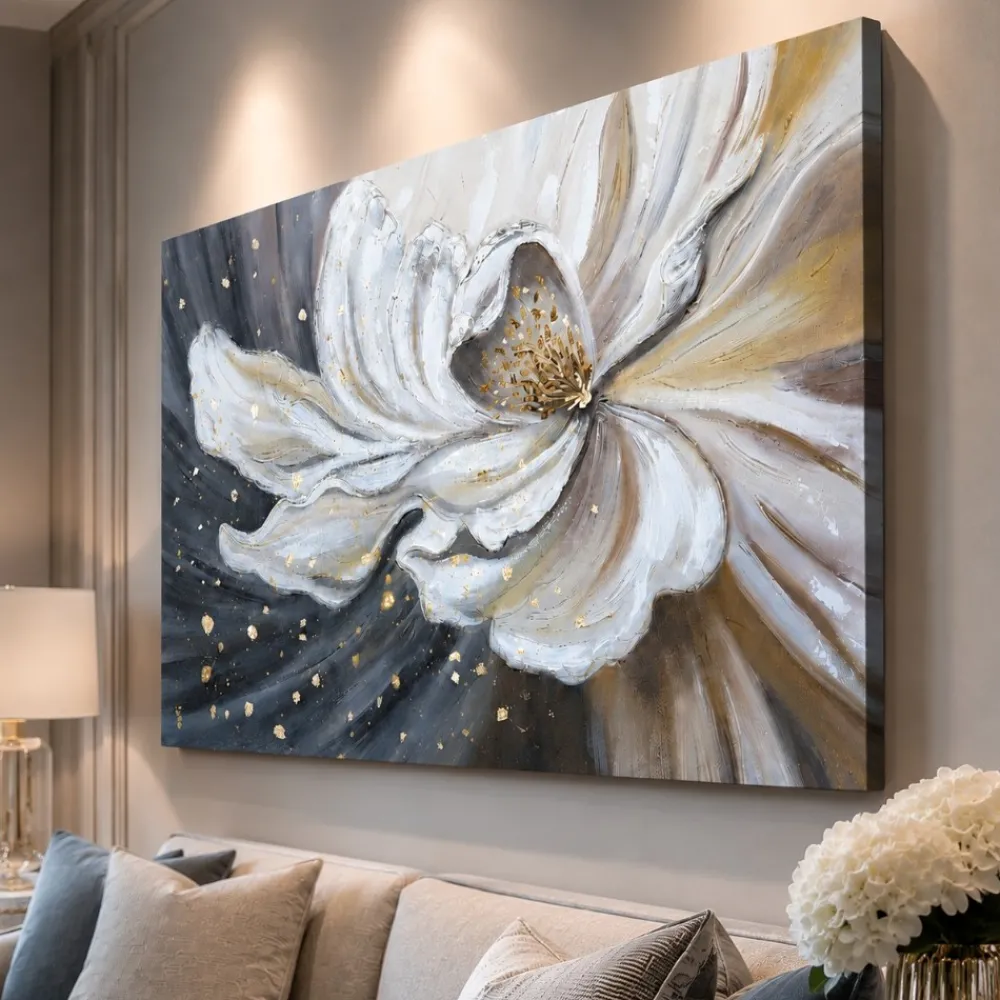Quadri Moderni-Selezionato da Mazzolaluce Quadro fioritura preziosa 80x120 cm dipinto a rilievo materico per salone