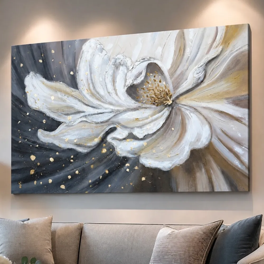 Quadri Moderni-Selezionato da Mazzolaluce Quadro fioritura preziosa 100x150 cm dipinto artigianale materico a rilievo