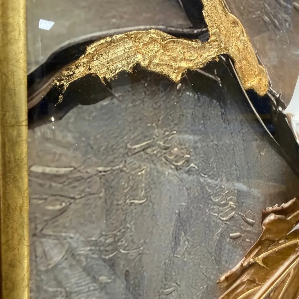 Quadri Moderni-Selezionato da Mazzolaluce Quadro floreale avorio oro 150x75cm decoro resina lucido cornice oro