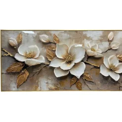Quadri Moderni-Selezionato da Mazzolaluce Quadro floreale avorio oro 150x75cm decoro resina lucido cornice oro
