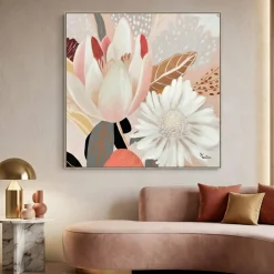 Quadri Moderni-Selezionato da Mazzolaluce Quadro floreale materico moderno con cornice 100x100 per soggiorno