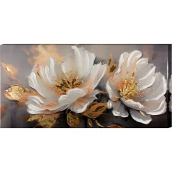 Quadri Moderni-Selezionato da Mazzolaluce Quadro floreale moderno 150x75 in resina decorata cornice oro