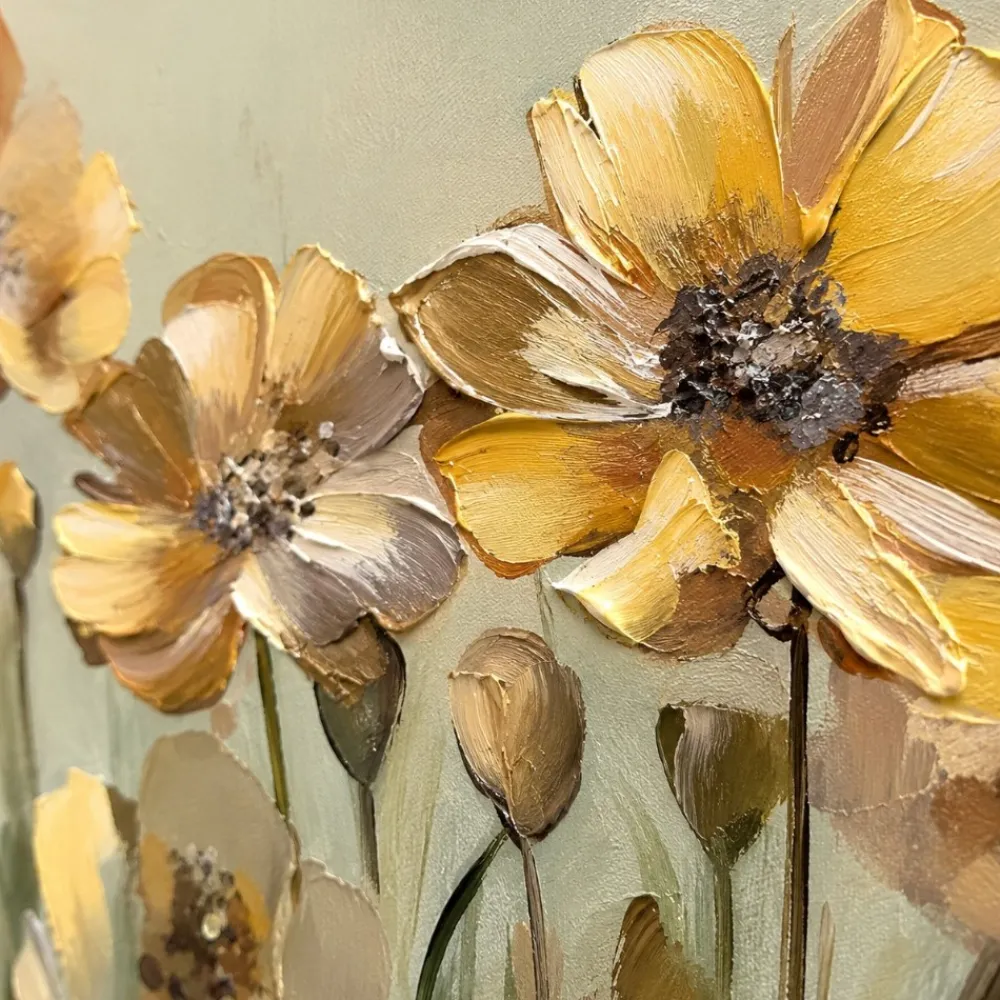 Quadri Moderni-Selezionato da Mazzolaluce Quadro floreale 140x70 fiori di campo gialli cornice oro