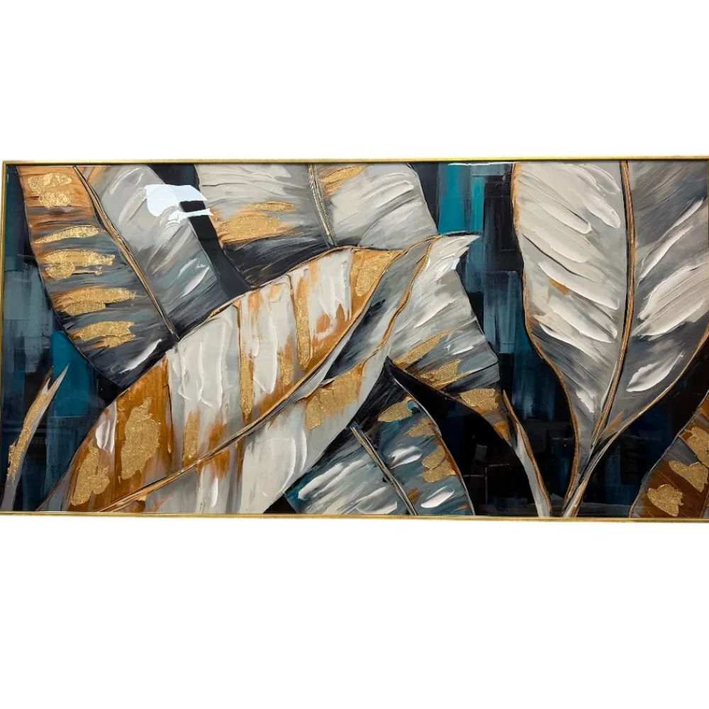 Quadri Moderni-Selezionato da Mazzolaluce Quadro foglie di palma cornice oro 150x75cm decoro resina lucido