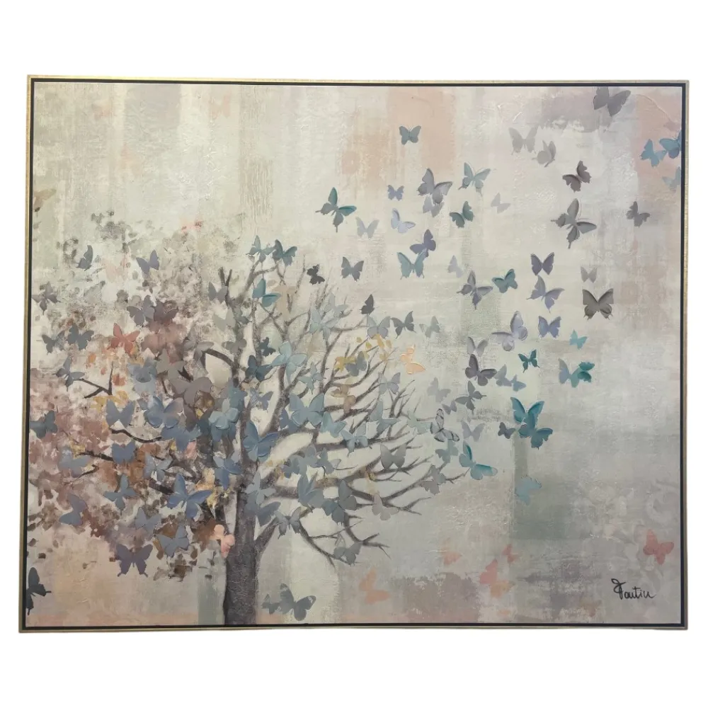 Quadri Moderni-Selezionato da Mazzolaluce Quadro moderno albero incanto con farfalle 120x100 cornice oro