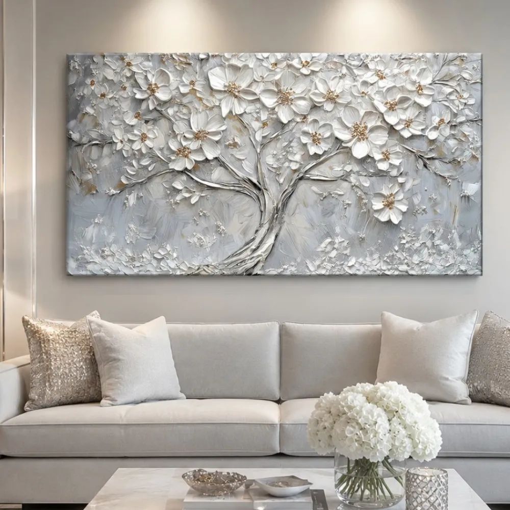 Quadri Moderni-Selezionato da Mazzolaluce Quadro moderno albero in fiore 77x143 cm stampa su tela con decoro a rilievo