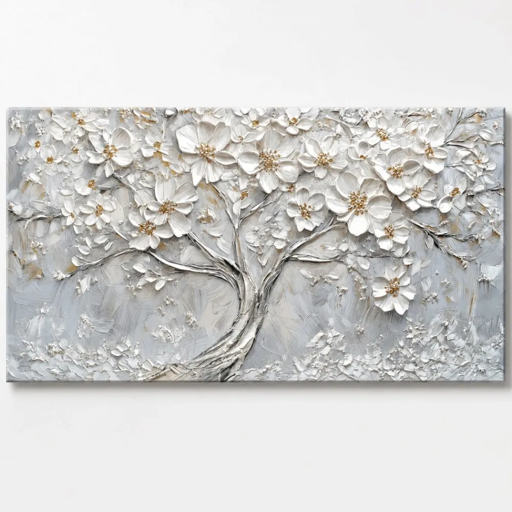 Quadri Moderni-Selezionato da Mazzolaluce Quadro moderno albero in fiore 77x143 cm stampa su tela con decoro a rilievo