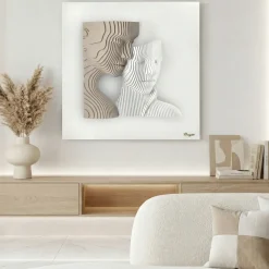 Quadri Moderni-Bongelli Preziosi Quadro moderno coppia stilizzata bianco nocciola 50x50