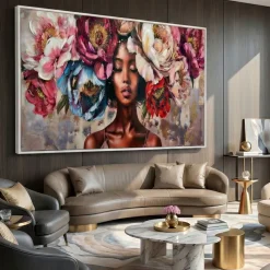Quadri Moderni-Selezionato da Mazzolaluce Quadro moderno donna floreale 150x75 decoro resina cornice bianca