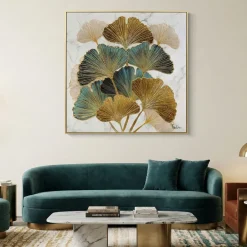 Quadri Moderni-Selezionato da Mazzolaluce Quadro moderno foglie di ginkgo tela dipinta con cornice 100x100
