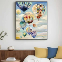 Quadri Moderni-Selezionato da Mazzolaluce Quadro moderno mongolfiere in volo dipinto su tela 100x120