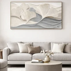 Quadri Moderni-Selezionato da Mazzolaluce Quadro moderno onde di ginkgo tela dipinta con cornice 150x80