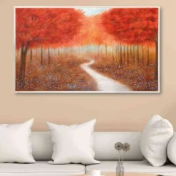 Quadri Moderni-Selezionato da Mazzolaluce Quadro moderno paesaggio alberato 122x72 rosso cornice legno