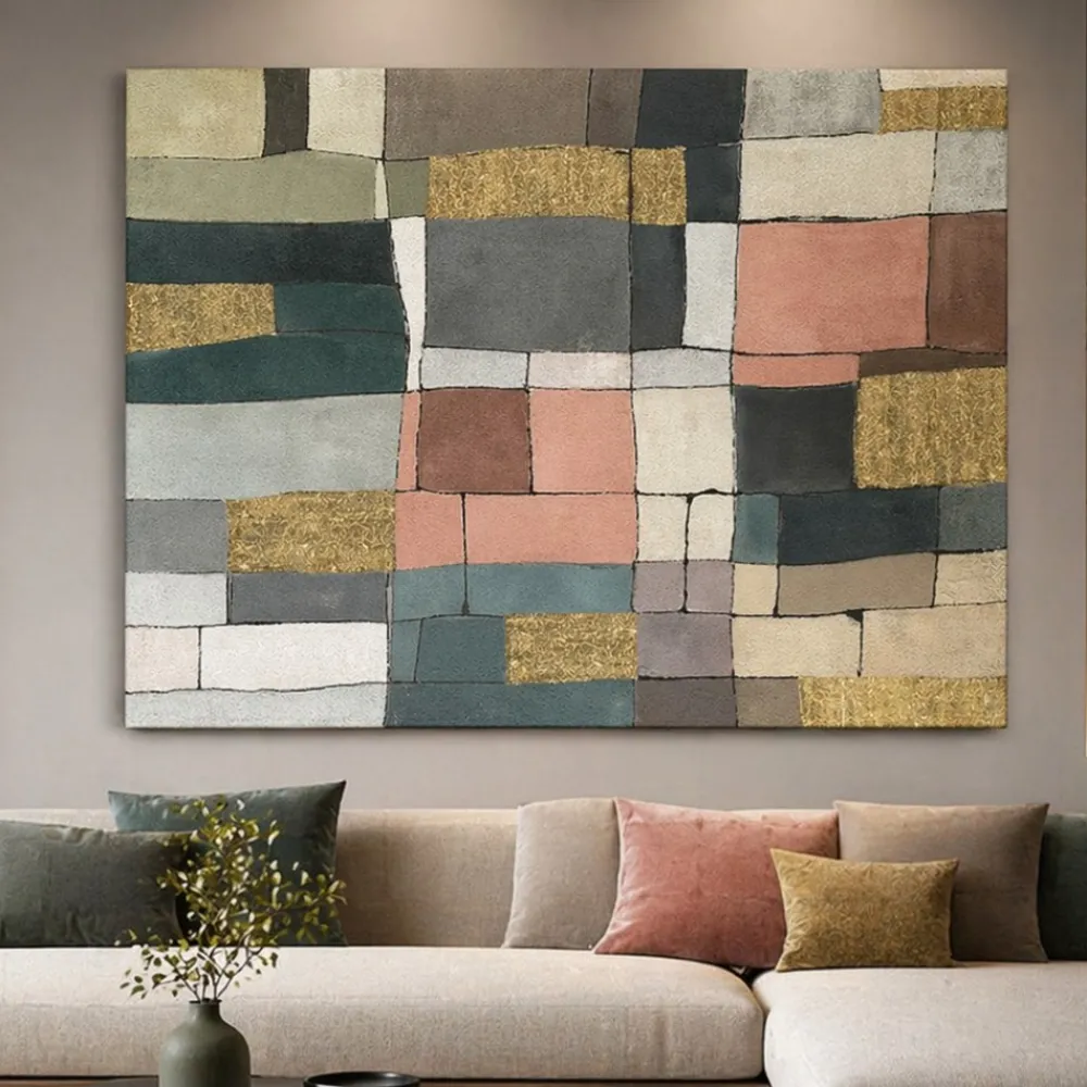 Quadri Moderni-Selezionato da Mazzolaluce Quadro mosaico moderno dipinto 120x160 cm applicazioni in oro
