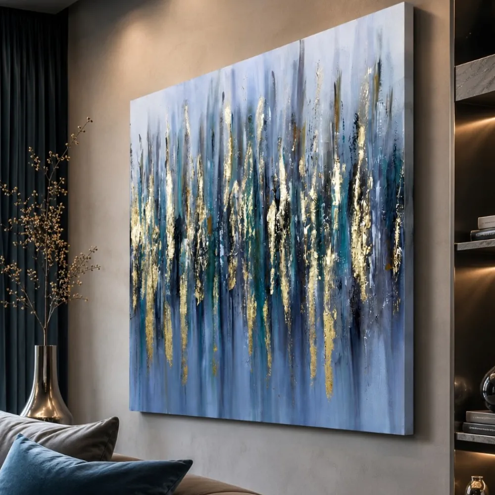 Quadri Moderni-Selezionato da Mazzolaluce Quadro pioggia oro 120x120 cm astratto moderno materico quadrato dipinto a rilievo