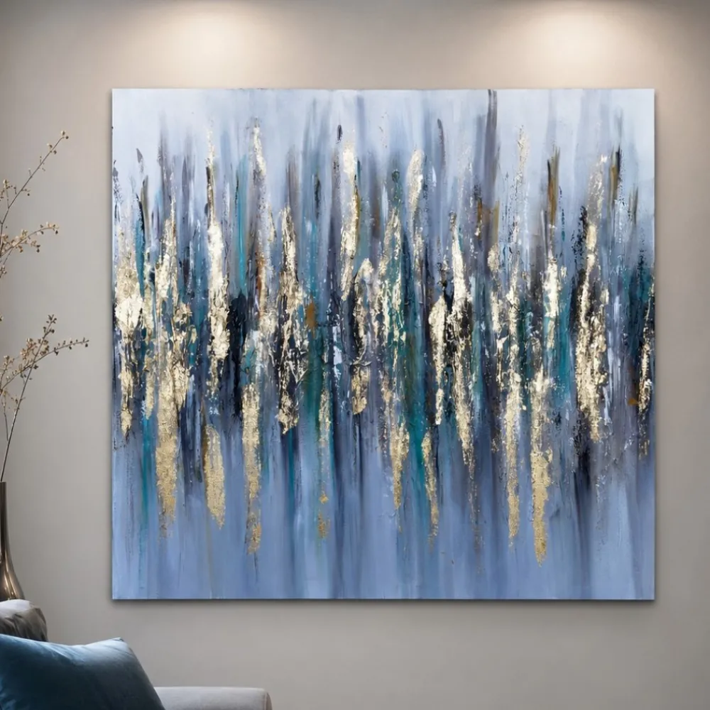 Quadri Moderni-Selezionato da Mazzolaluce Quadro pioggia oro 120x120 cm astratto moderno materico quadrato dipinto a rilievo