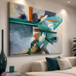 Quadri Moderni-Selezionato da Mazzolaluce Quadro rotte turchesi 80x120 cm astratto moderno dipinto a rilievo materico