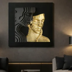 Quadri Moderni-Bongelli Preziosi Quadro scultura coppia stilizzata oro nero 50x50 moderno